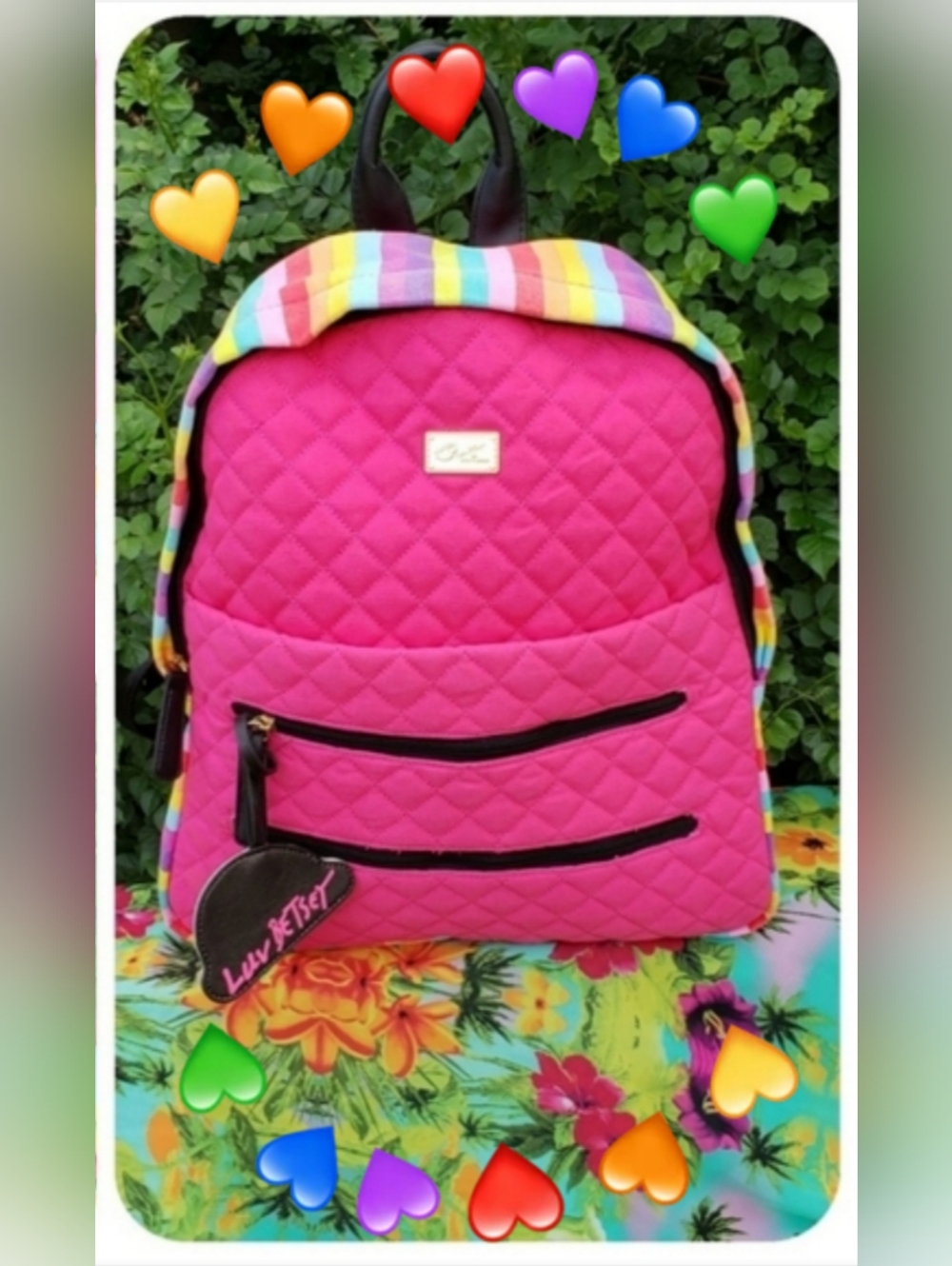 Luv Betsey by Betsey Johnson | Pink Rainbow Stripe Canvas Backpack